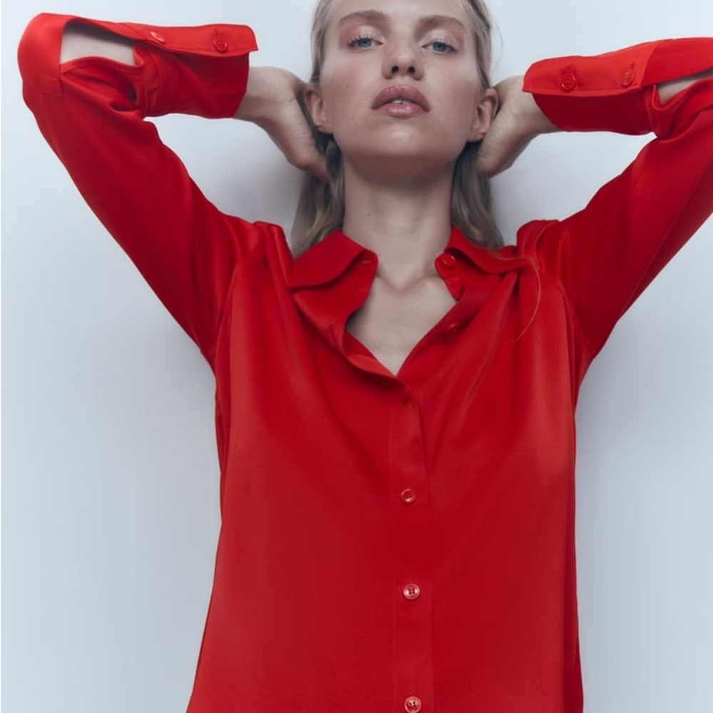 Zara Red Satin Effect Shirt - Picture 7 of 13